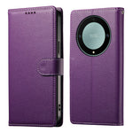 Leather Case for Honor Magic8 Lite 5G / X70 5G / X9d 5G Magnetic Snap Litchi Texture Wallet Phone Cover with Wrist Strap