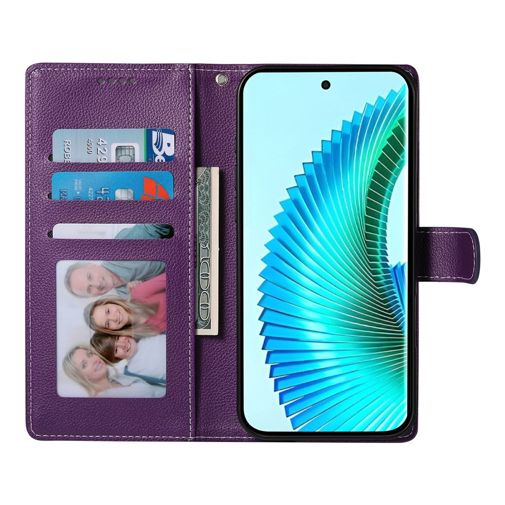 Leather Case for Honor Magic8 Lite 5G / X70 5G / X9d 5G Magnetic Snap Litchi Texture Wallet Phone Cover with Wrist Strap