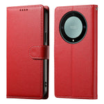 Leather Case for Honor Magic8 Lite 5G / X70 5G / X9d 5G Magnetic Snap Litchi Texture Wallet Phone Cover with Wrist Strap