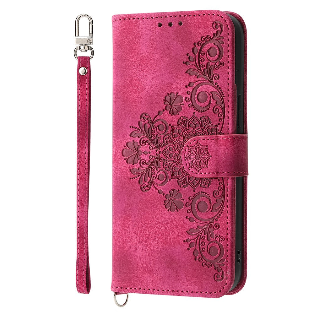 For Oppo Reno15 Pro Max 5G (Global) / Reno15 Pro 5G (China) Case Flower Pattern PU Leather Wallet Phone Cover with Strap