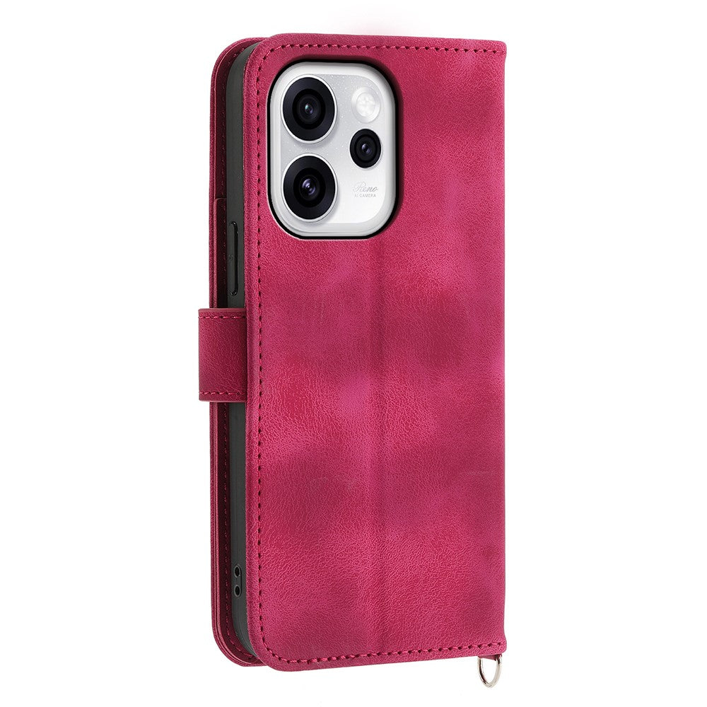 For Oppo Reno15 Pro Max 5G (Global) / Reno15 Pro 5G (China) Case Flower Pattern PU Leather Wallet Phone Cover with Strap