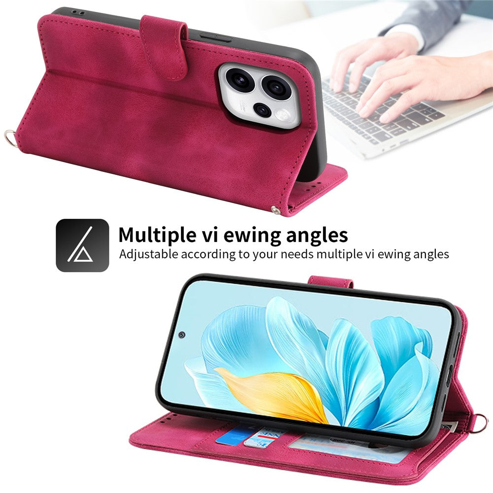 For Oppo Reno15 Pro Max 5G (Global) / Reno15 Pro 5G (China) Case Flower Pattern PU Leather Wallet Phone Cover with Strap