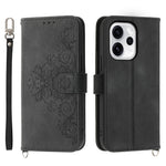 For Oppo Reno15 Pro Max 5G (Global) / Reno15 Pro 5G (China) Case Flower Pattern PU Leather Wallet Phone Cover with Strap