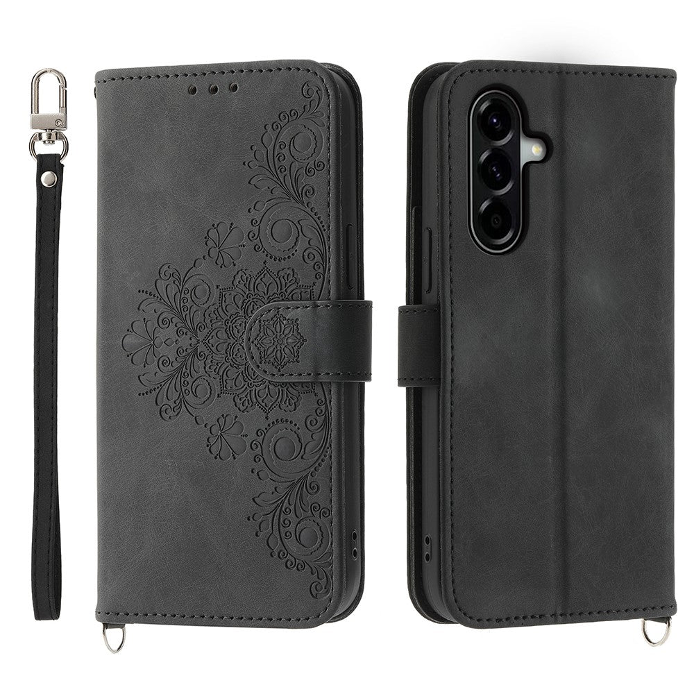 Til Samsung Galaxy A57 5G Etui Blomstermønster PU Læder Pung Telefoncover med Rem