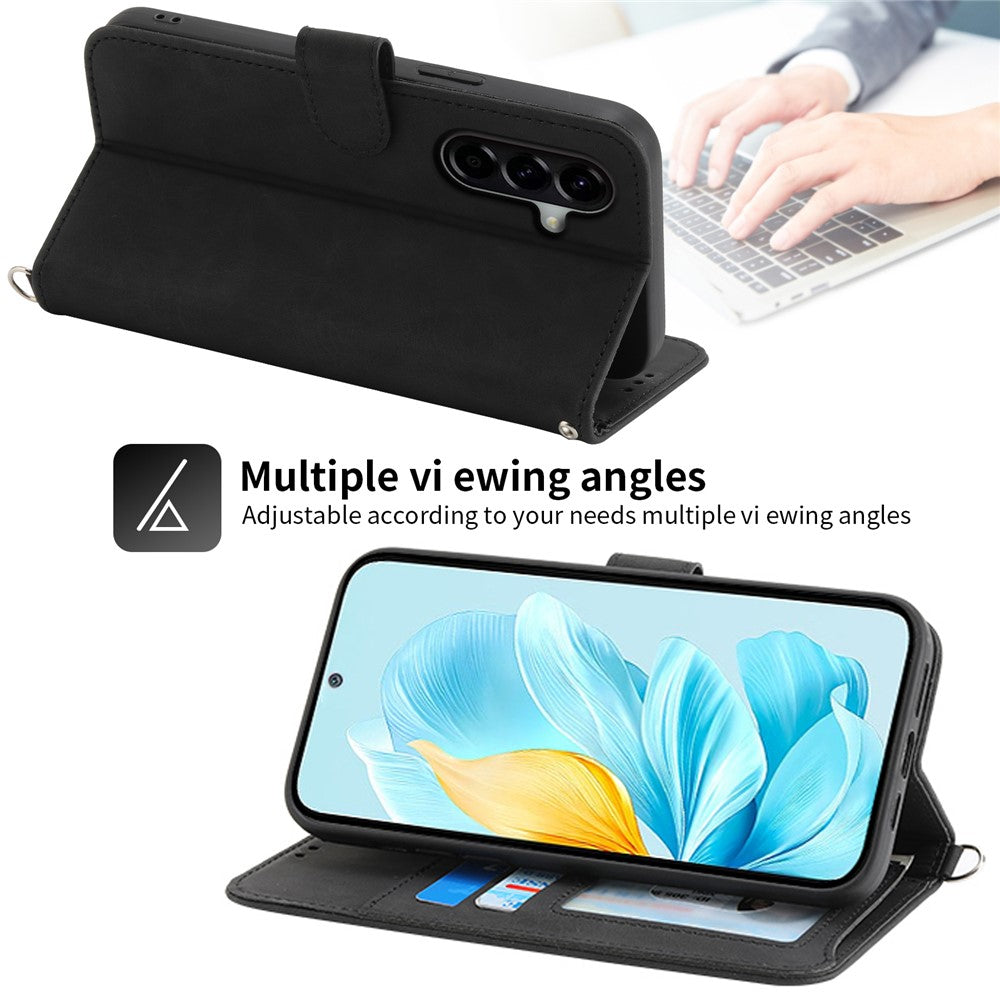 Til Samsung Galaxy A57 5G Etui Blomstermønster PU Læder Pung Telefoncover med Rem