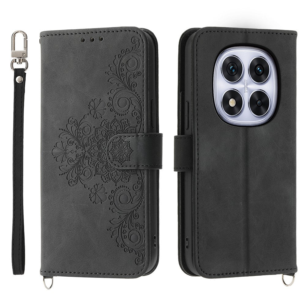 For Xiaomi Redmi Note 15 Pro 4G (Global) Case Flower Pattern PU Leather Wallet Phone Cover with Strap
