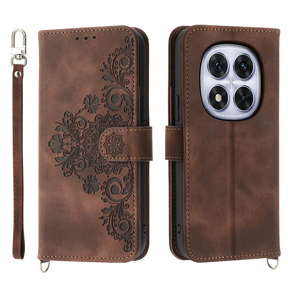 For Xiaomi Redmi Note 15 Pro 4G (Global) Case Flower Pattern PU Leather Wallet Phone Cover with Strap
