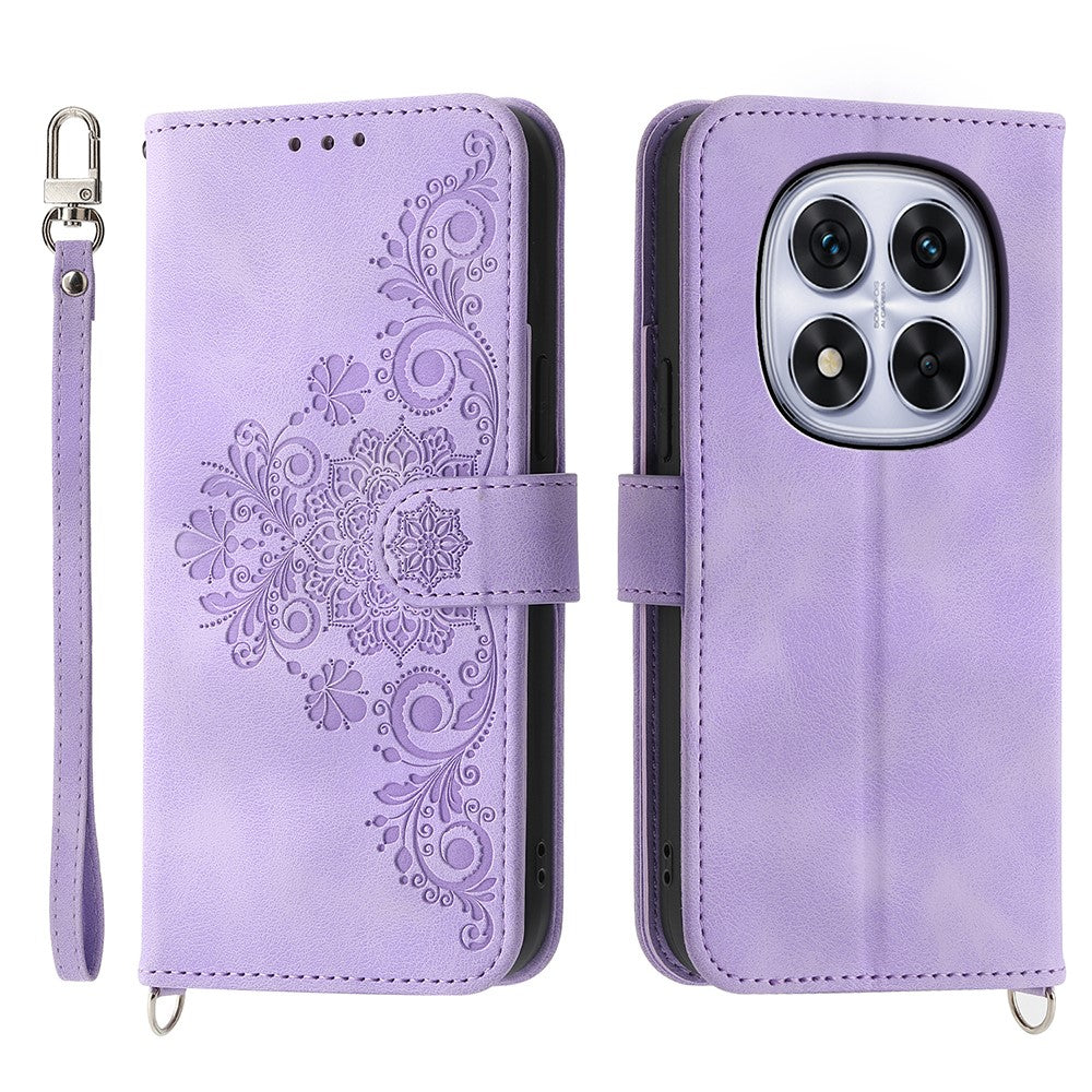 For Xiaomi Redmi Note 15 Pro 4G (Global) Case Flower Pattern PU Leather Wallet Phone Cover with Strap