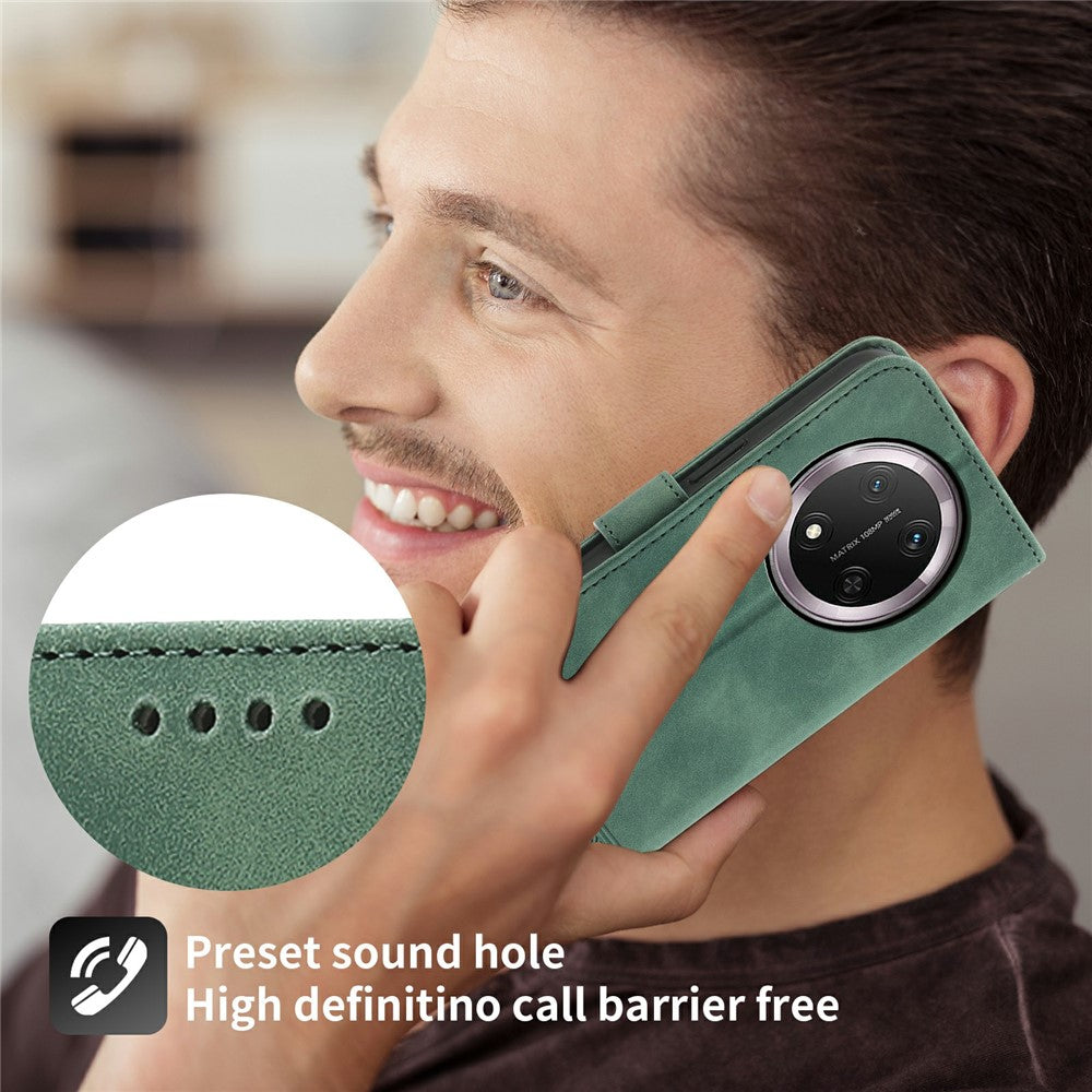DIERFENG DF-03 Leather Case For Honor Magic8 Lite 5G  /  X70 5G  /  X9d 5G Lines Imprint Wallet Phone Cover with Wrist Strap