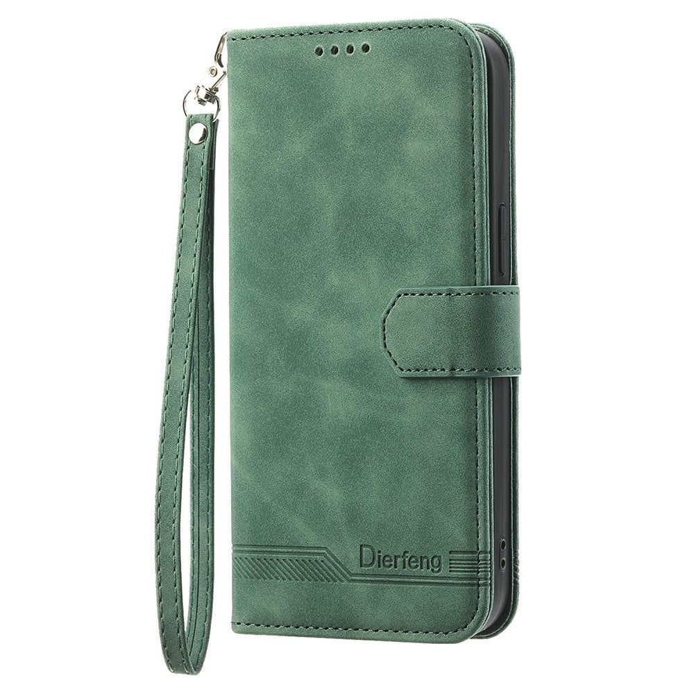 DIERFENG DF-03 Leather Case For Honor Magic8 Lite 5G  /  X70 5G  /  X9d 5G Lines Imprint Wallet Phone Cover with Wrist Strap