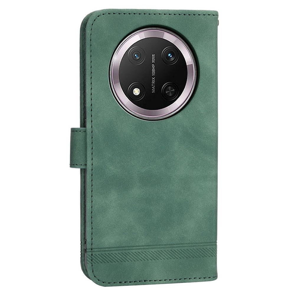 DIERFENG DF-03 Leather Case For Honor Magic8 Lite 5G  /  X70 5G  /  X9d 5G Lines Imprint Wallet Phone Cover with Wrist Strap