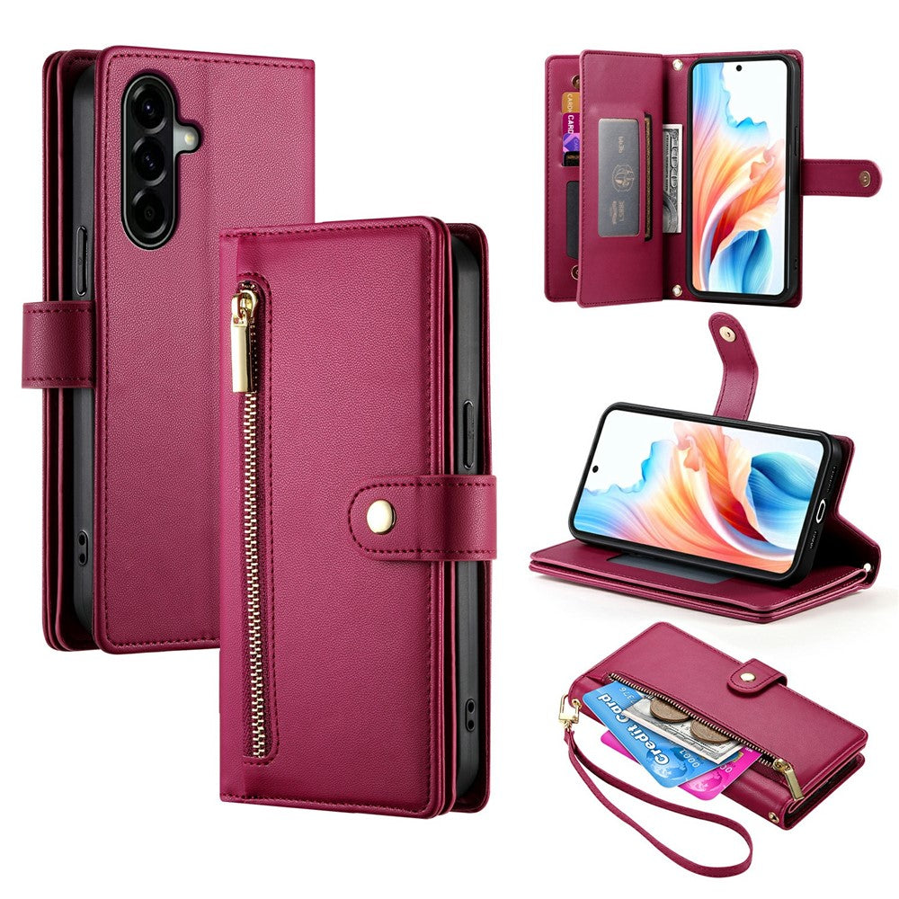 For Samsung Galaxy A37 5G Case Zipper Pocket Wallet Leather Phone Cover with Straps