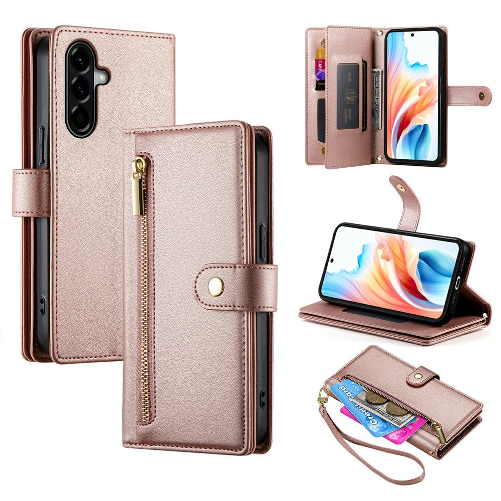 For Samsung Galaxy A37 5G Case Zipper Pocket Wallet Leather Phone Cover with Straps