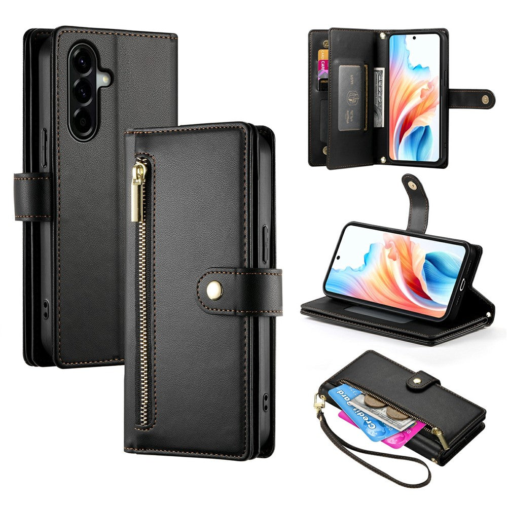 For Samsung Galaxy A37 5G Case Zipper Pocket Wallet Leather Phone Cover with Straps