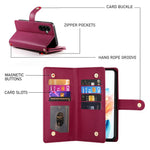 For Samsung Galaxy A57 5G Case Zipper Pocket Wallet Leather Phone Cover with Straps