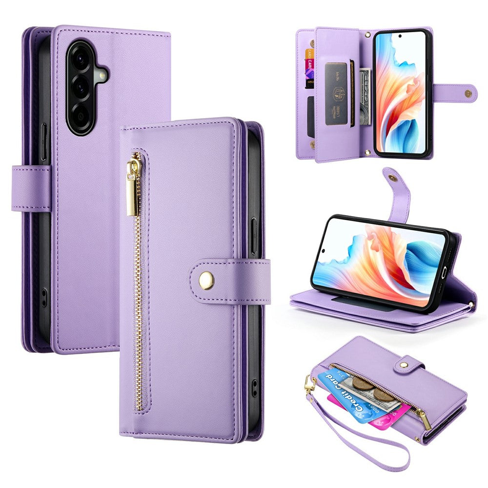 For Samsung Galaxy A57 5G Case Zipper Pocket Wallet Leather Phone Cover with Straps