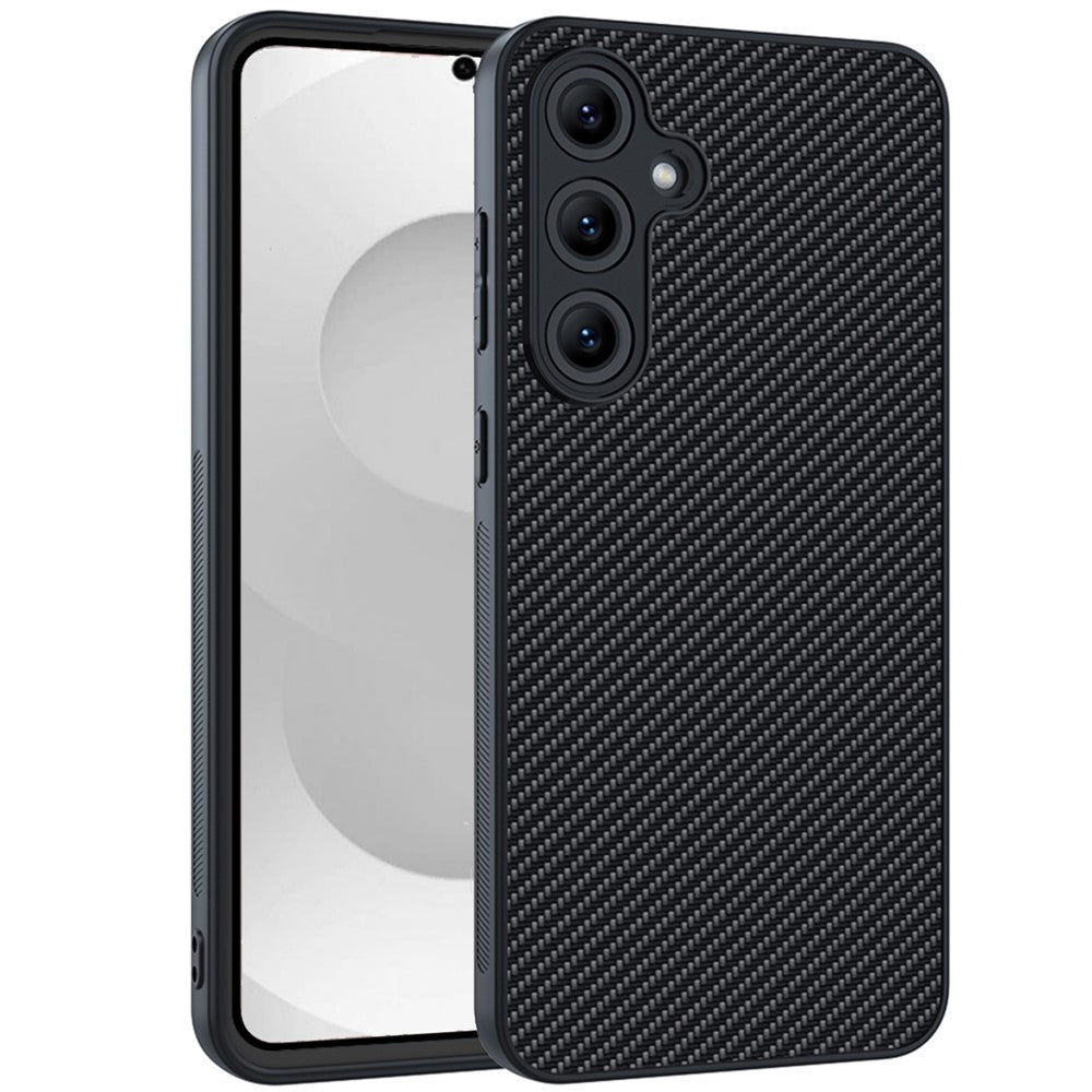 Samsung Galaxy S26-skal i läder + PC-hårt mobilskal i kolfiberstruktur