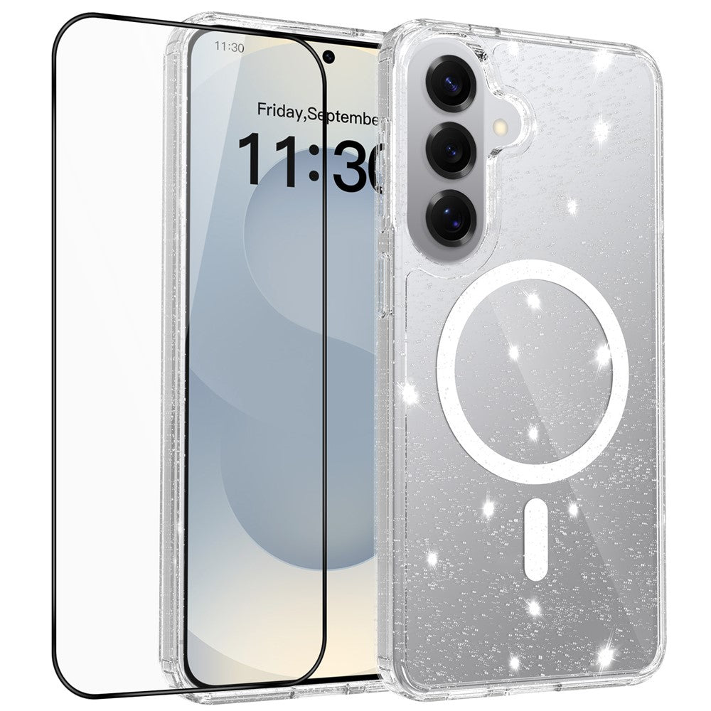 Samsung Galaxy S26+ Magnetiskt Skal Glitterpuder TPU Reptåligt mobilskal med Härdat Glas