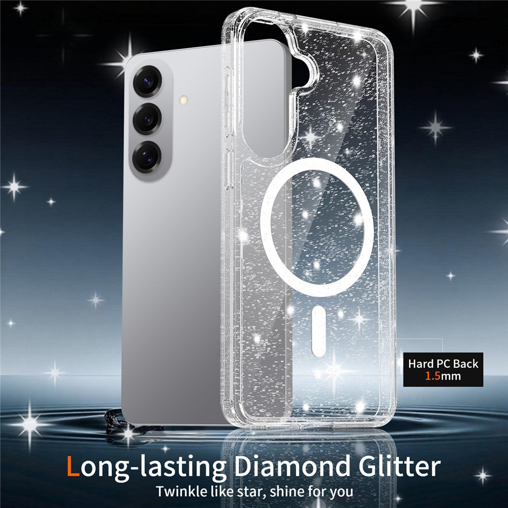 Samsung Galaxy S26+ Magnetiskt Skal Glitterpuder TPU Reptåligt mobilskal med Härdat Glas