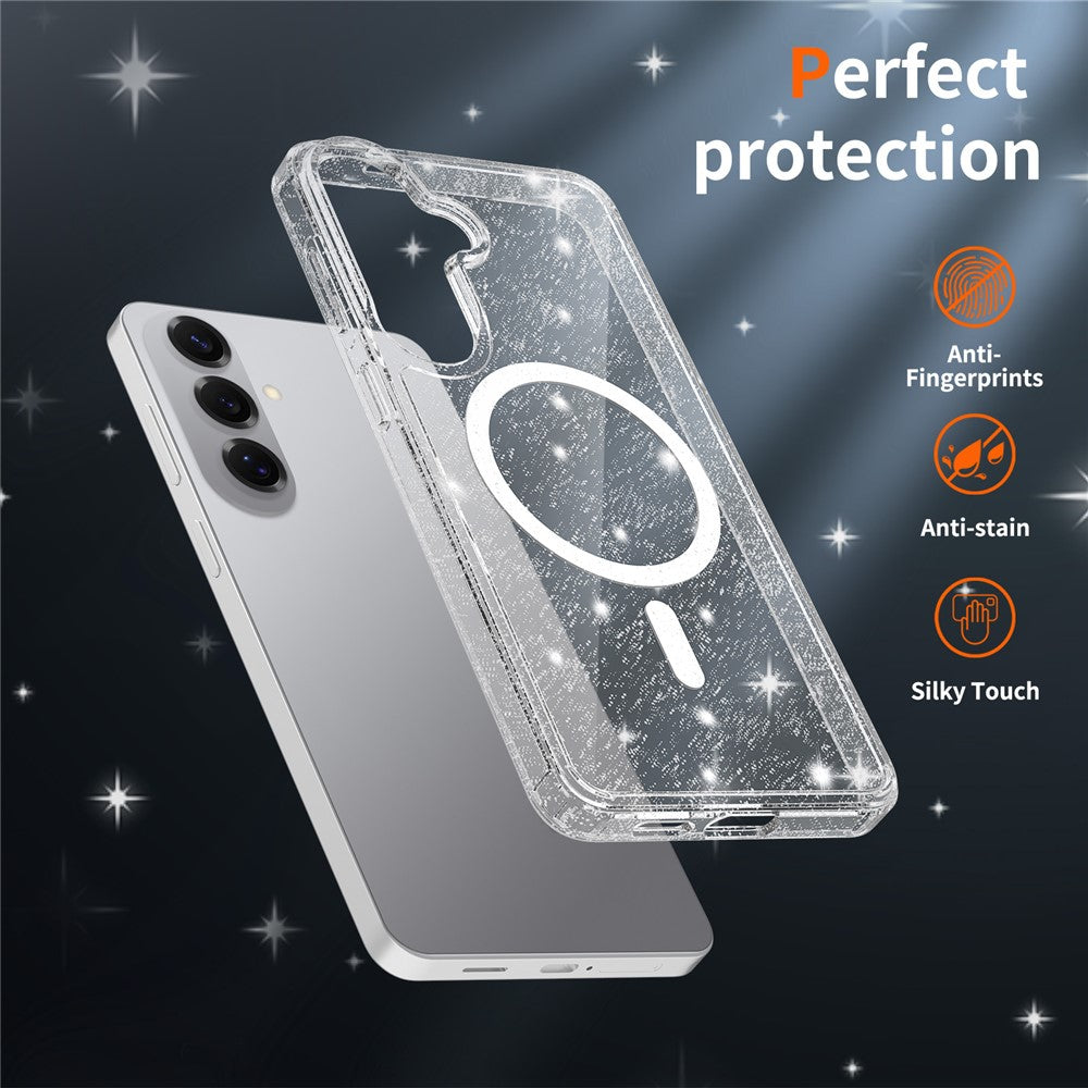For Samsung Galaxy S26+ Magnetic Case Glitter Powder TPU Scratch-proof Phone Cover with Tempered Glass