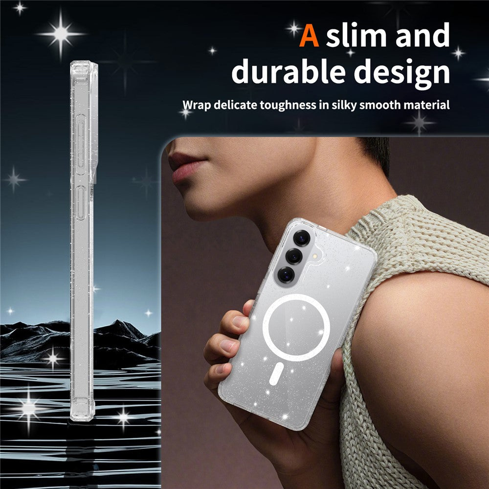 For Samsung Galaxy S26+ Magnetic Case Glitter Powder TPU Scratch-proof Phone Cover with Tempered Glass