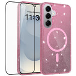 Samsung Galaxy S26+ Magnetiskt Skal Glitterpuder TPU Reptåligt mobilskal med Härdat Glas
