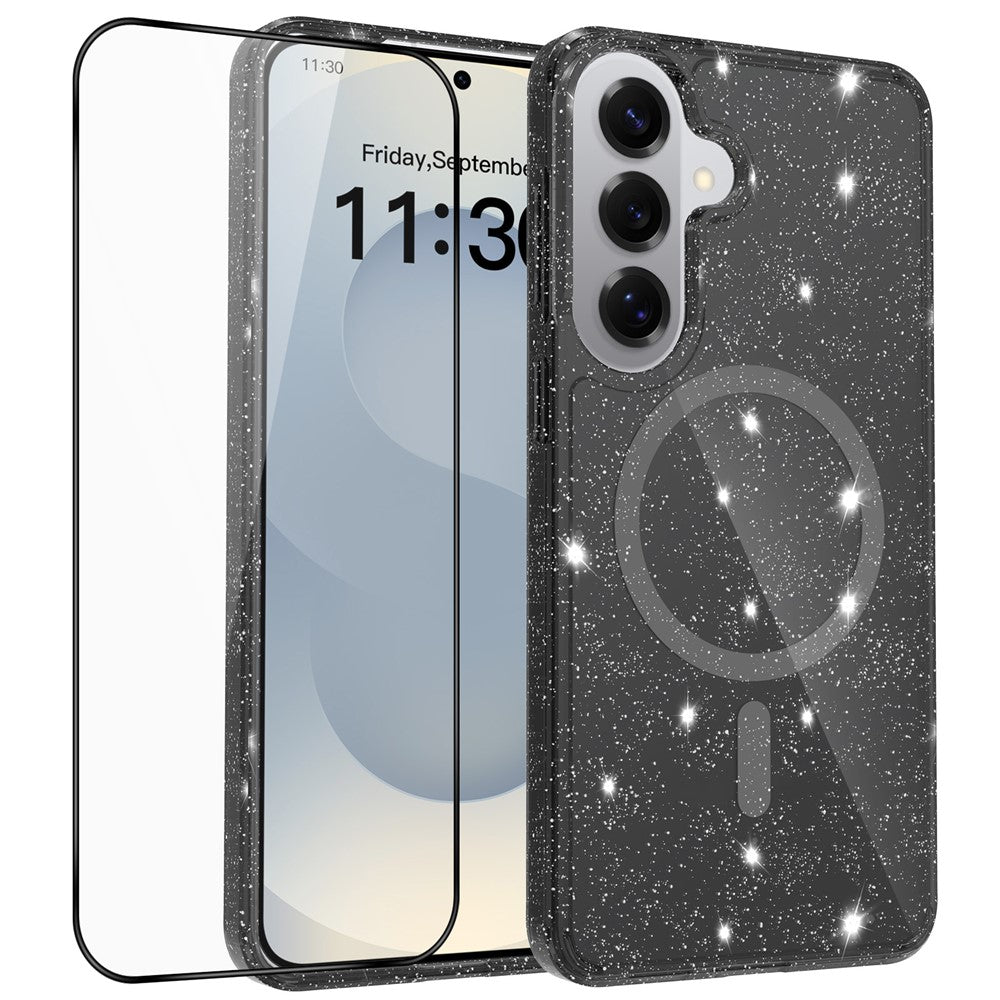 Samsung Galaxy S26+ Magnetiskt Skal Glitterpuder TPU Reptåligt mobilskal med Härdat Glas