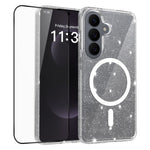 Samsung Galaxy S26 Magnetiskt Skal Glitter Puder TPU Reptåligt mobilskal med Härdat Glas