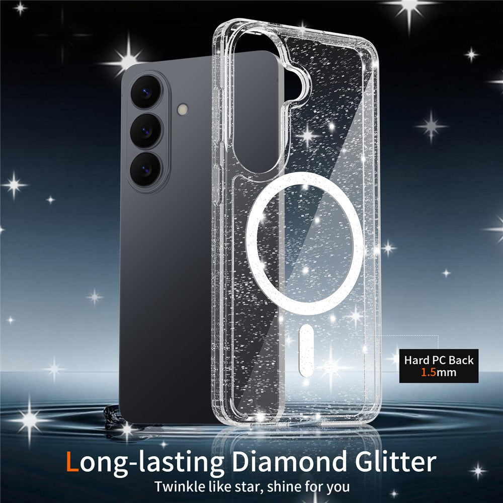 Samsung Galaxy S26 Magnetiskt Skal Glitter Puder TPU Reptåligt mobilskal med Härdat Glas