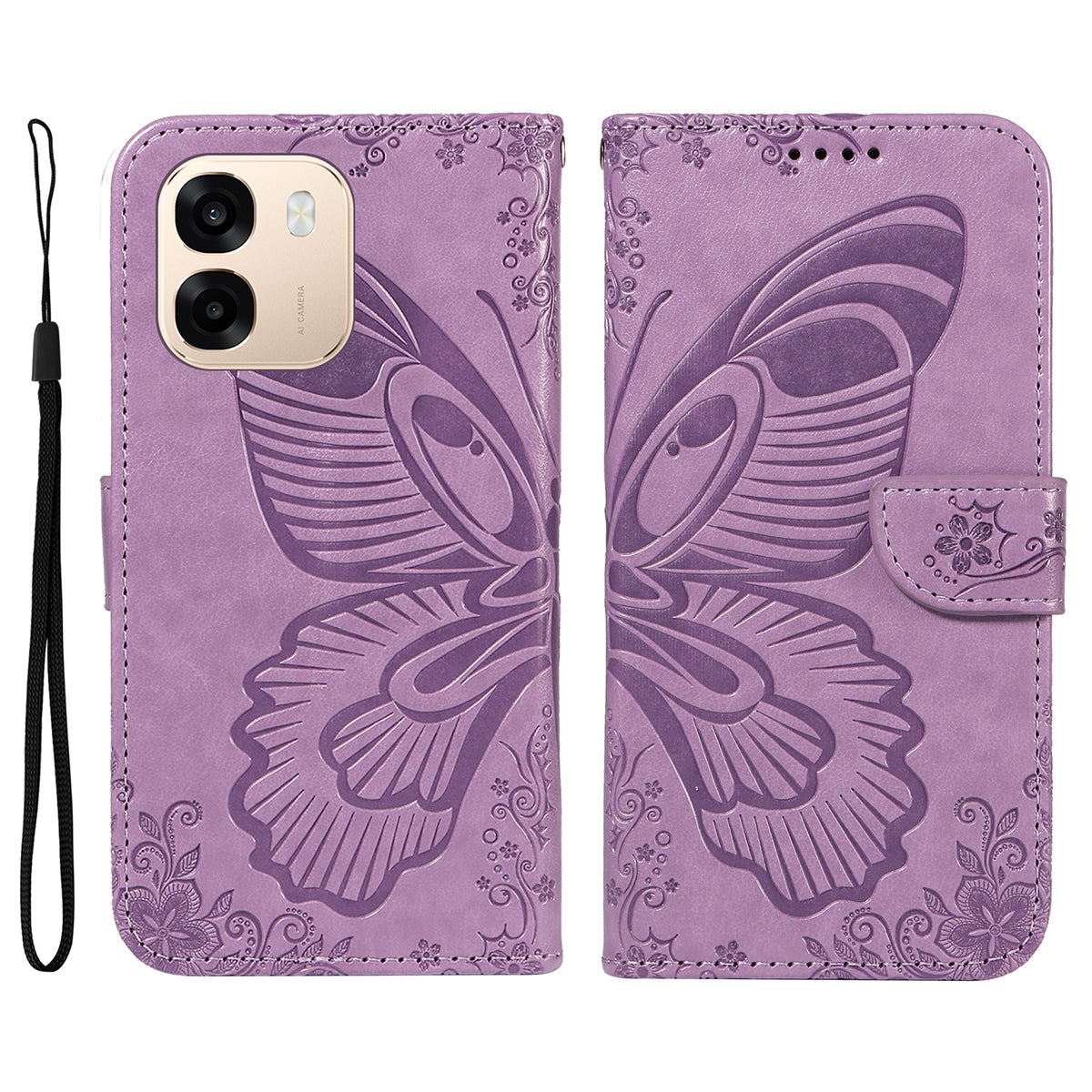 For Oppo A6x 5G / A6x 4G / A6x 5G (India) / A6s 5G / A6 4G / A6 5G (Global) / A6t 4G / A6t 5G / A6t Pro 4G (Global) / A6c 4G Case Butterfly Pattern PU Leather Folio Flip Phone Cover