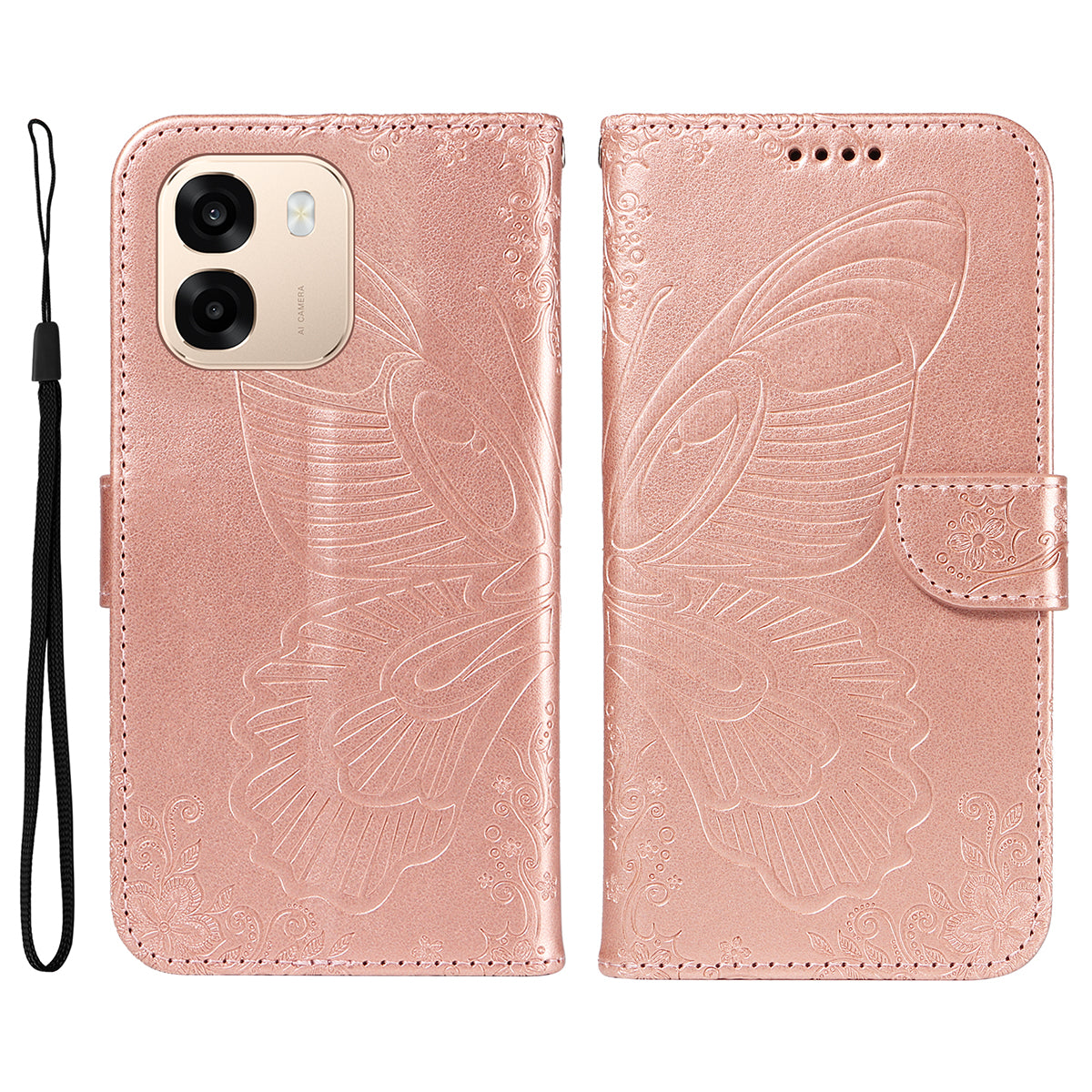 For Oppo A6x 5G / A6x 4G / A6x 5G (India) / A6s 5G / A6 4G / A6 5G (Global) / A6t 4G / A6t 5G / A6t Pro 4G (Global) / A6c 4G Case Butterfly Pattern PU Leather Folio Flip Phone Cover