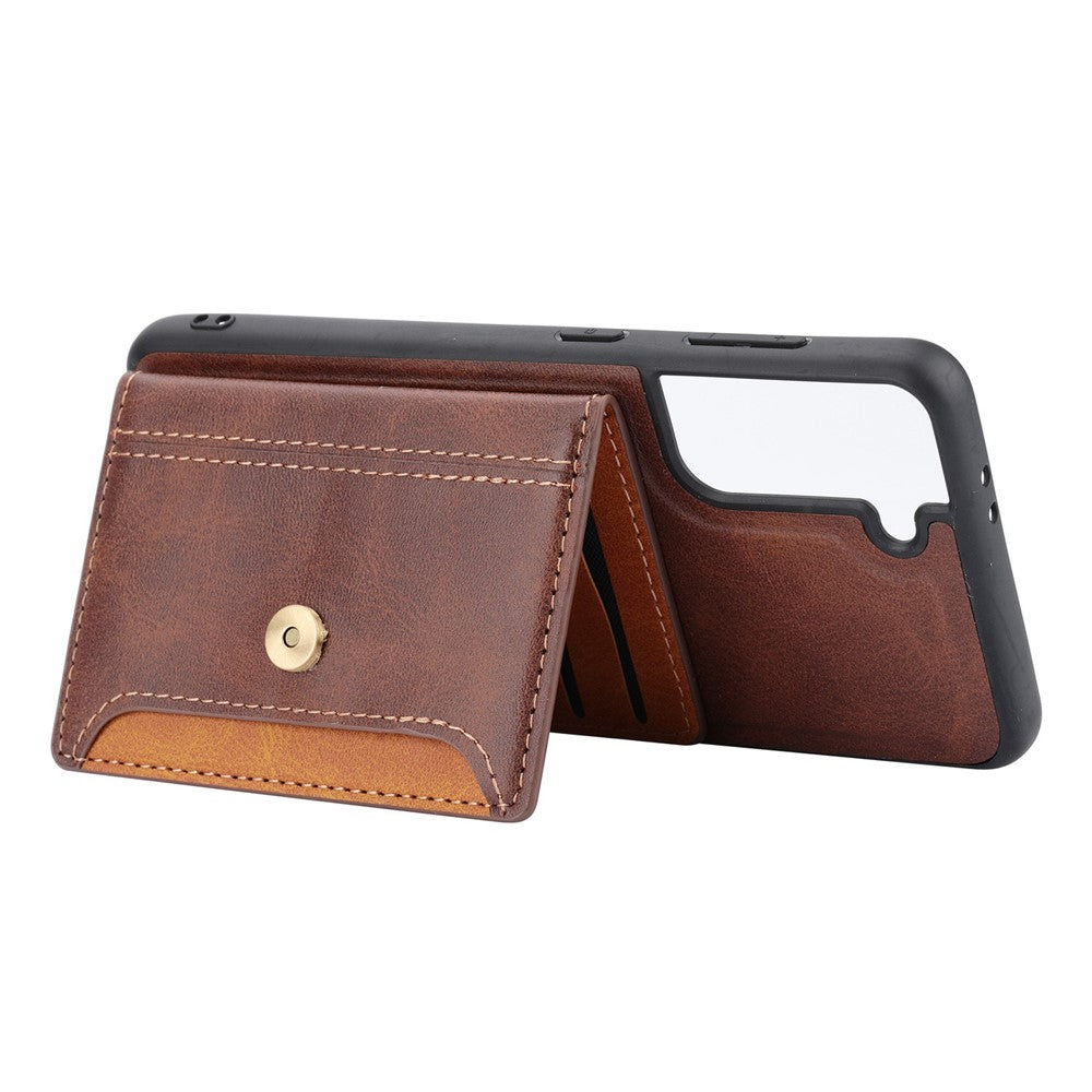 For Samsung Galaxy S23 Protective Phone Case Card Slots Kickstand Design PU Leather Coated TPU Back Cover