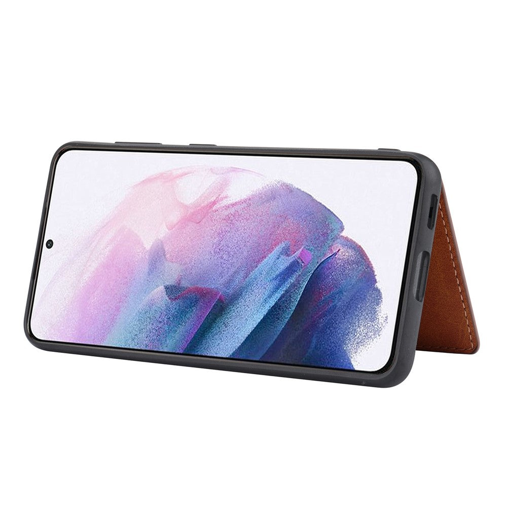 For Samsung Galaxy S23 Protective Phone Case Card Slots Kickstand Design PU Leather Coated TPU Back Cover
