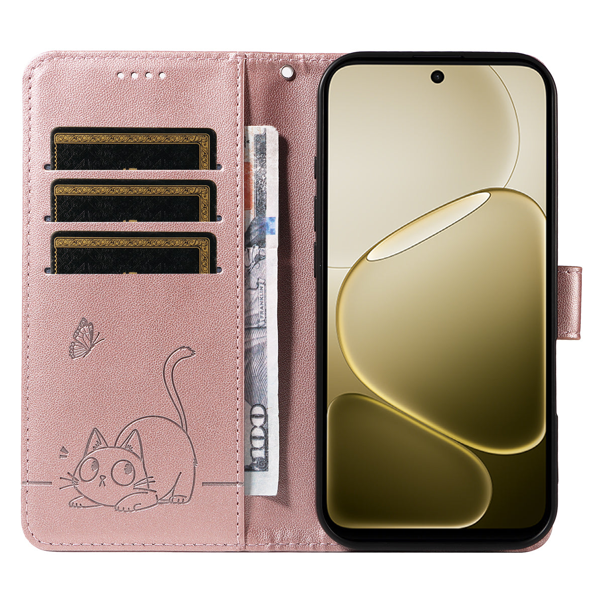 For Oppo A6x 5G / A6x 4G / A6x 5G (India) / A6s 5G / A6 4G / A6 5G (Global) / A6t 4G / A6t 5G / A6t Pro 4G (Global) / A6c 4G Case Cat Pattern Imprint Leather Phone Cover with Wrist Strap