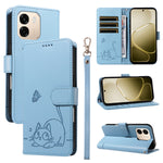 For Oppo A6x 5G / A6x 4G / A6x 5G (India) / A6s 5G / A6 4G / A6 5G (Global) / A6t 4G / A6t 5G / A6t Pro 4G (Global) / A6c 4G Case Cat Pattern Imprint Leather Phone Cover with Wrist Strap