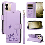 For Oppo A6x 5G / A6x 4G / A6x 5G (India) / A6s 5G / A6 4G / A6 5G (Global) / A6t 4G / A6t 5G / A6t Pro 4G (Global) / A6c 4G Case Cat Pattern Imprint Leather Phone Cover with Wrist Strap