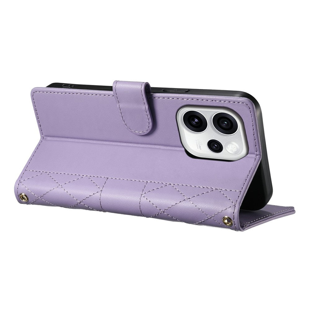 Oppo Reno15 Pro Max 5G (Global) / Reno15 Pro 5G (Kina) Plånboksfodral Rhombus-sömmar Stativ Lädermobilfodral med lång/kort rem