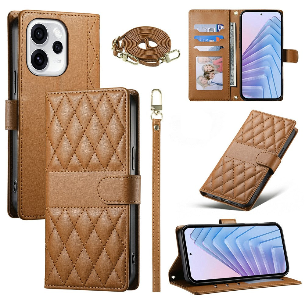 Oppo Reno15 Pro Max 5G (Global) / Reno15 Pro 5G (Kina) Plånboksfodral Rhombus-sömmar Stativ Lädermobilfodral med lång/kort rem