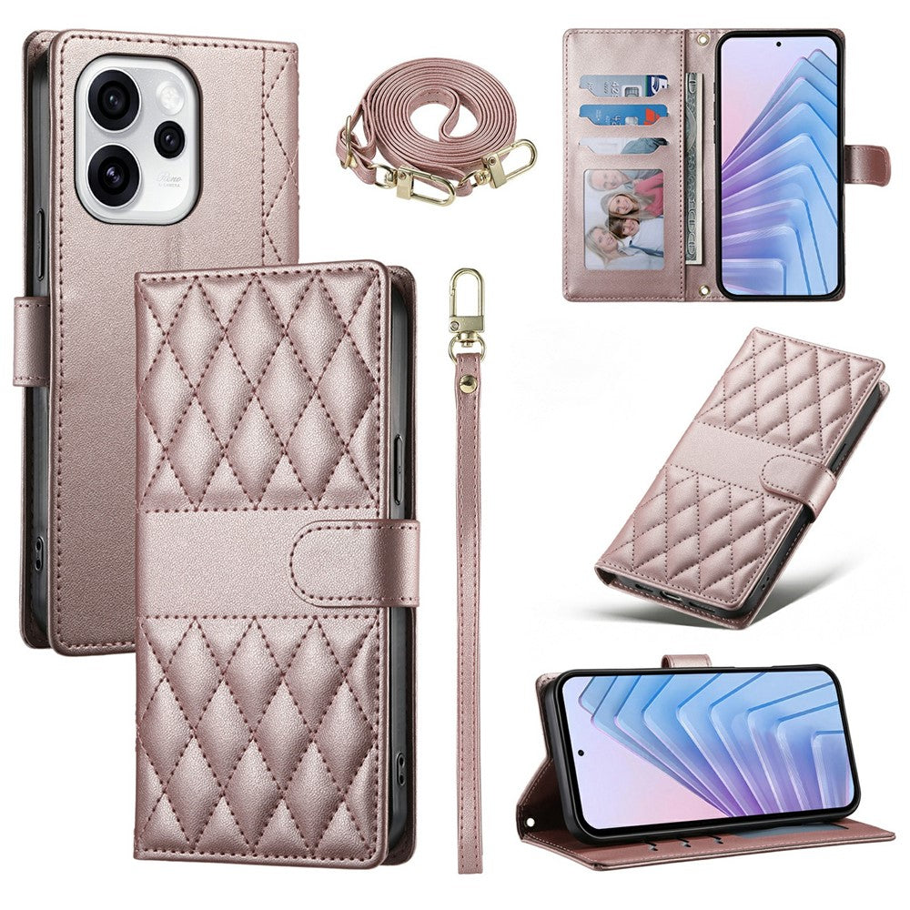 Oppo Reno15 Pro Max 5G (Global) / Reno15 Pro 5G (Kina) Plånboksfodral Rhombus-sömmar Stativ Lädermobilfodral med lång/kort rem