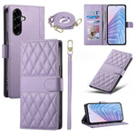For Samsung Galaxy A57 5G Wallet Case Rhombus Stitching Stand Leather Phone Cover with Long / Short Strap