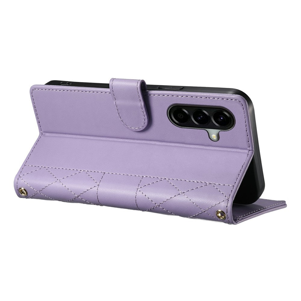 For Samsung Galaxy A57 5G Wallet Case Rhombus Stitching Stand Leather Phone Cover with Long / Short Strap