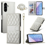 For Samsung Galaxy A57 5G Wallet Case Rhombus Stitching Stand Leather Phone Cover with Long / Short Strap