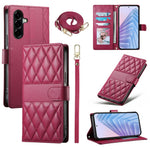 For Samsung Galaxy A57 5G Wallet Case Rhombus Stitching Stand Leather Phone Cover with Long / Short Strap