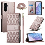 For Samsung Galaxy A57 5G Wallet Case Rhombus Stitching Stand Leather Phone Cover with Long / Short Strap