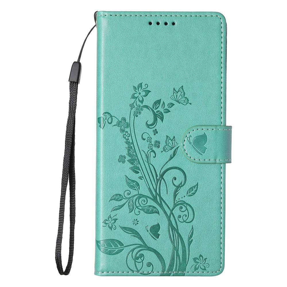 For Samsung Galaxy A37 5G Wallet Case Butterfly Floral Imprint PU Leather Phone Cover with Wrist Strap