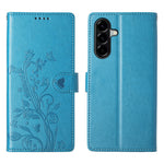 For Samsung Galaxy A37 5G Wallet Case Butterfly Floral Imprint PU Leather Phone Cover with Wrist Strap