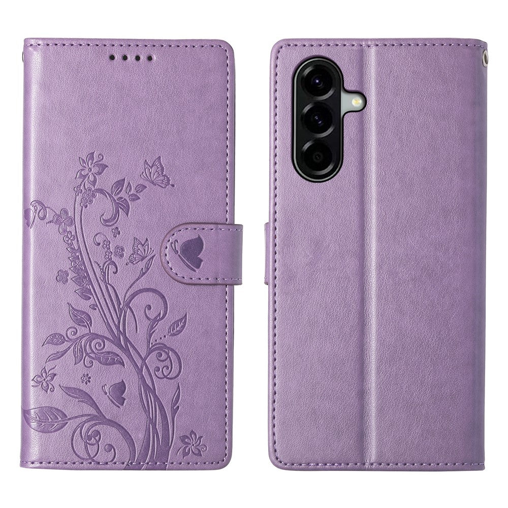 Samsung Galaxy A37 5G Plånboksfodral Fjärilsblommigt PU-lädermobilskal med handledsrem