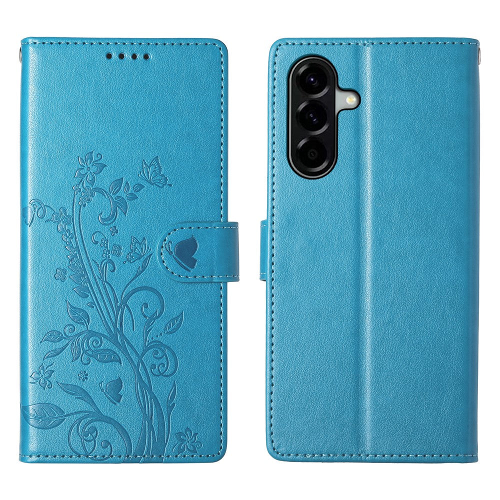 Til Samsung Galaxy A57 5G Pung Etui Sommerfugl Blomster Præg PU Læder Telefoncover med Håndrem