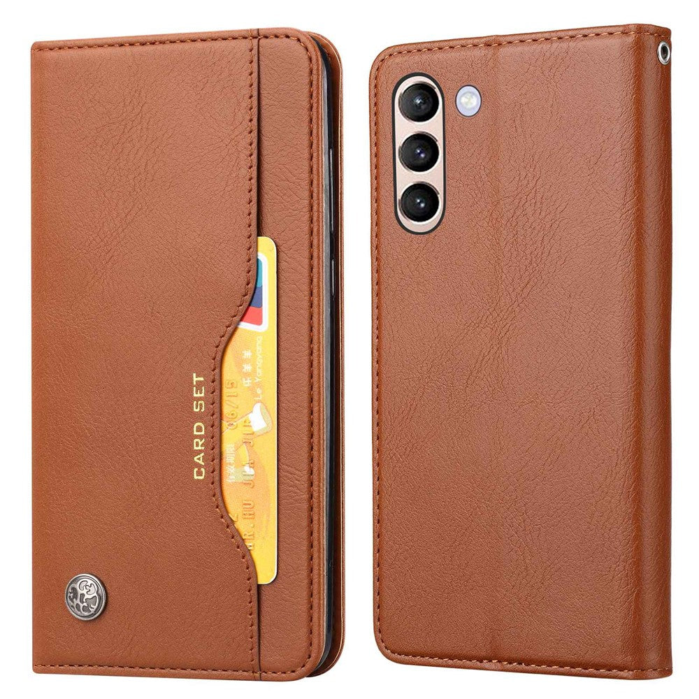 For Samsung Galaxy S23 Magnetic Auto-absorbed Phone Case Front Card Slot Design PU Leather Phone Cover Wallet Stand