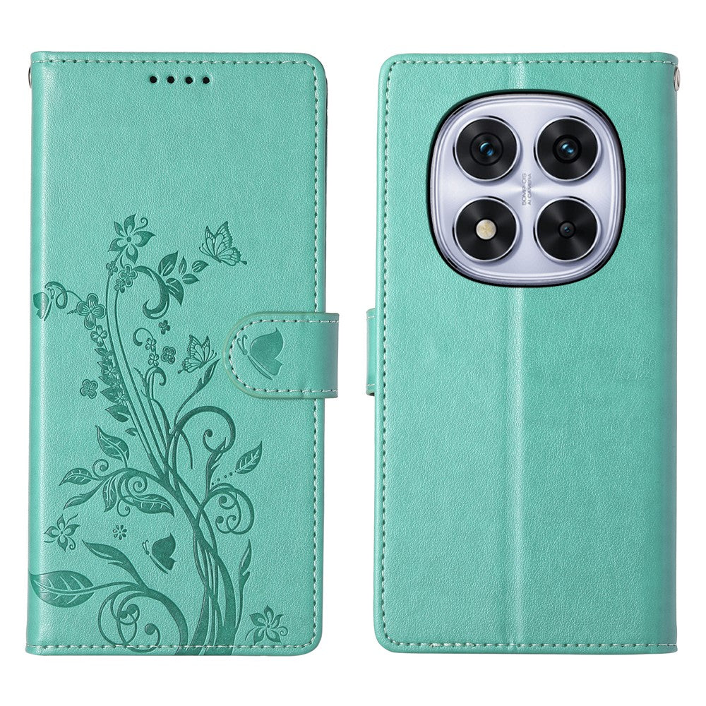 For Xiaomi Redmi Note 15 Pro 4G (Global) Wallet Case Butterfly Floral Imprint PU Leather Phone Cover with Wrist Strap
